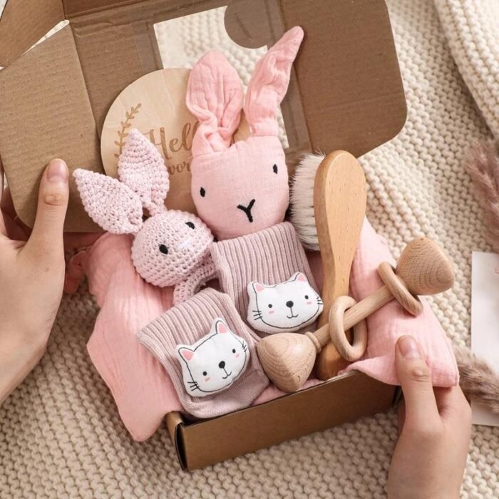box lapin câlin rose